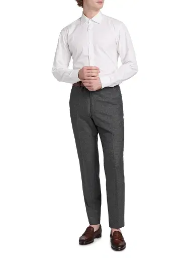 Emporio Armani Men's Flat Front Wool-Cotton Trousers - Solid Dark Grey | Thumbnail 2 Emporio Armani Men's Flat Front Wool-Cotton Trousers - Solid Dark Grey | Thumbnail 2