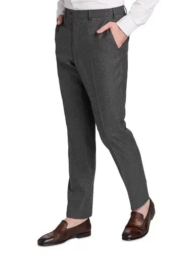 Emporio Armani Men's Flat Front Wool-Cotton Trousers - Solid Dark Grey | Thumbnail 4 Emporio Armani Men's Flat Front Wool-Cotton Trousers - Solid Dark Grey | Thumbnail 4