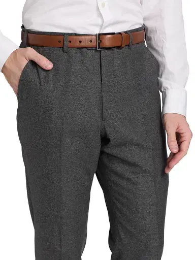 Emporio Armani Men's Flat Front Wool-Cotton Trousers - Solid Dark Grey | Thumbnail 6 Emporio Armani Men's Flat Front Wool-Cotton Trousers - Solid Dark Grey | Thumbnail 6