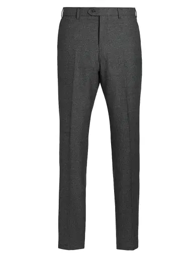 Emporio Armani Men's Flat Front Wool-Cotton Trousers - Solid Dark Grey | Thumbnail 1 Emporio Armani Men's Flat Front Wool-Cotton Trousers - Solid Dark Grey | Thumbnail 1