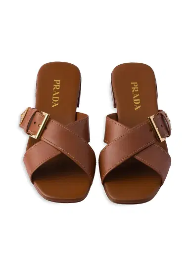 Prada Women's Leather Crisscross Slides with Buckle | Thumbnail 2 Prada Women's Leather Crisscross Slides with Buckle | Thumbnail 2