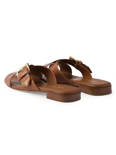 Prada Women's Leather Crisscross Slides with Buckle | Thumbnail 3 Prada Women's Leather Crisscross Slides with Buckle | Thumbnail 3