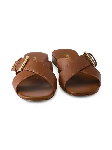 Prada Women's Leather Crisscross Slides with Buckle | Thumbnail 4 Prada Women's Leather Crisscross Slides with Buckle | Thumbnail 4