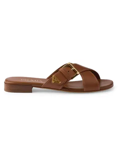 Prada Women's Leather Crisscross Slides with Buckle | Thumbnail 1 Prada Women's Leather Crisscross Slides with Buckle | Thumbnail 1