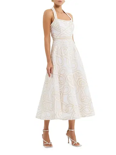 Rebecca Vallance Women's Irena Embroidered Halterneck Midi-Dress - Cream - Size 8 | Thumbnail 2