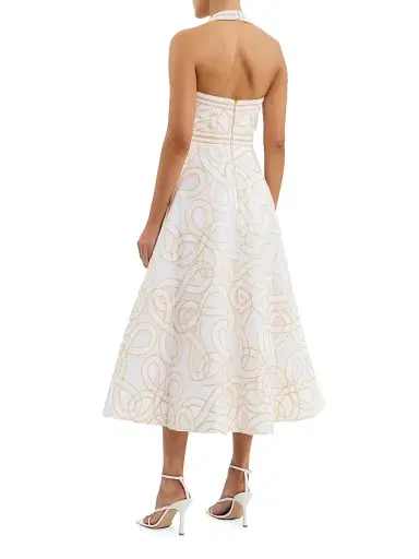 Rebecca Vallance Women's Irena Embroidered Halterneck Midi-Dress - Cream - Size 8 | Thumbnail 3