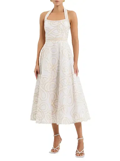 Rebecca Vallance Women's Irena Embroidered Halterneck Midi-Dress - Cream - Size 8 | Thumbnail 1