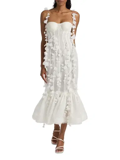 Zimmermann Women's Dawning Petal Linen-Silk Midi-Dress - Ivory - Size 0 | Thumbnail 2 Zimmermann Women's Dawning Petal Linen-Silk Midi-Dress - Ivory - Size 0 | Thumbnail 2