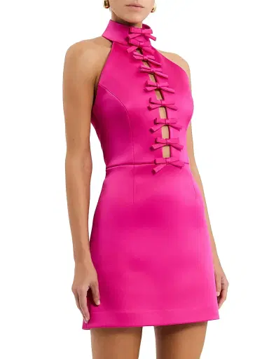 Rebecca Vallance Women's Saskia Bow Halterneck Minidress - Hot Pink - Size 10 | Thumbnail 3