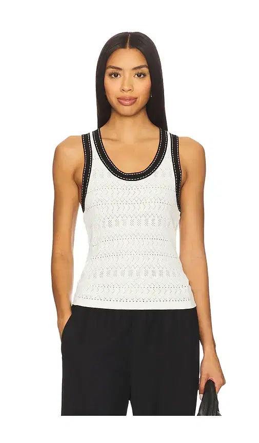 Autumn Cashmere Pointelle Racer Back Tank Top With Saddle Stitching