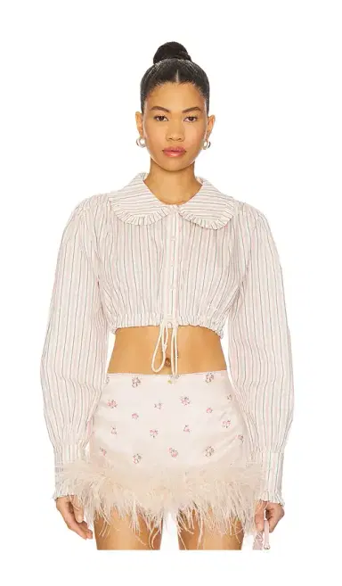 Milkwhite Crop Shirt With Collar | Thumbnail 1