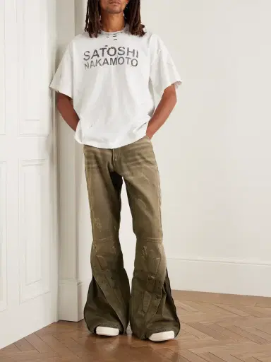 Satoshi Nakamoto Luke Distressed Logo-Print Cotton-Jersey T-Shirt - Men | Thumbnail 2