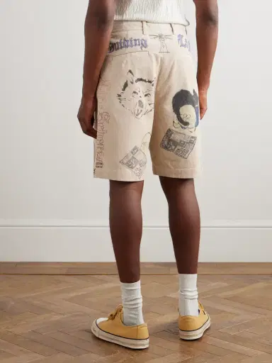 KAPITAL Memorial Paint Straight-Leg Printed Cotton-Corduroy Shorts - Men | Thumbnail 4