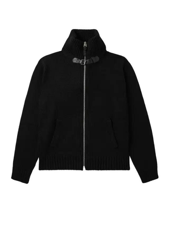Tom Ford Leather-Trimmed Ribbed Merino Wool Bomber Jacket - Men
