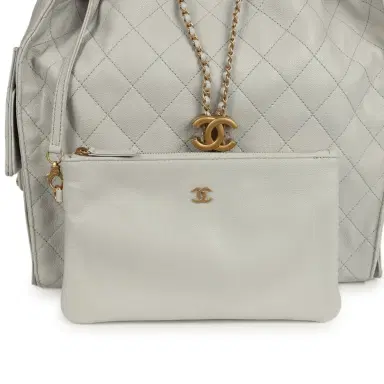 Chanel Chanel Medium 25 Hobo Bag Light Grey Caviar Antique Gold Hardware | Thumbnail 8