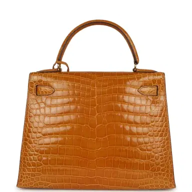 HERMÈS Vintage Hermes Kelly Sellier 28 Saffron Porosus Crocodile Gold Hardware | Thumbnail 5 HERMÈS Vintage Hermes Kelly Sellier 28 Saffron Porosus Crocodile Gold Hardware | Thumbnail 5
