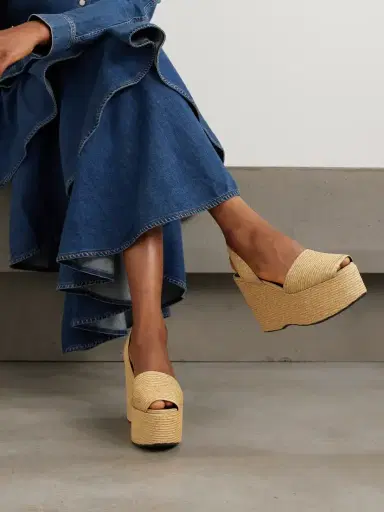Alaïa Straw Slingback Platform Wedge Sandals | Thumbnail 2