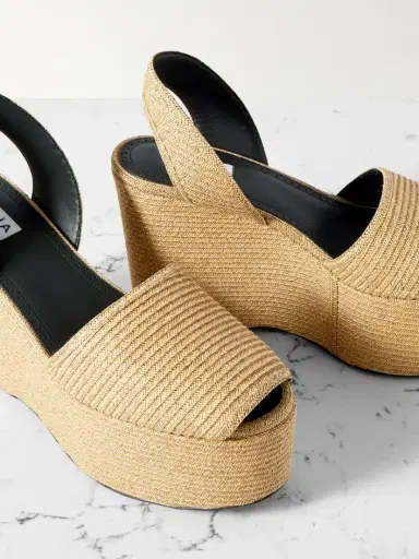 Alaïa Straw Slingback Platform Wedge Sandals | Thumbnail 4