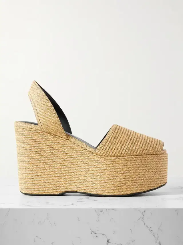 Straw Slingback Platform Wedge Sandals