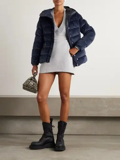 Moncler Barante Quilted Velour Hooded Down Jacket | Thumbnail 2 Moncler Barante Quilted Velour Hooded Down Jacket | Thumbnail 2