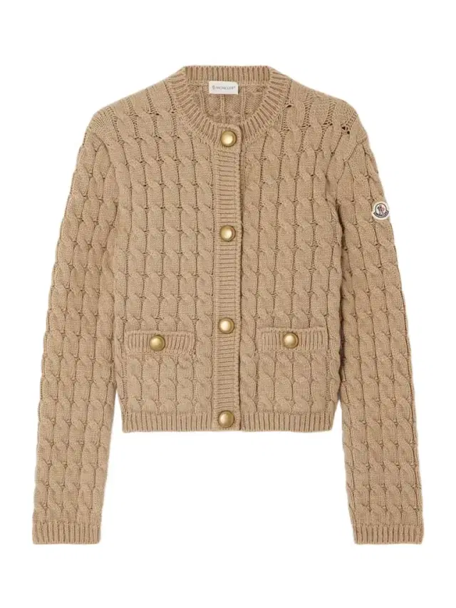 Appliquéd Cable-knit Cotton-blend Cardigan