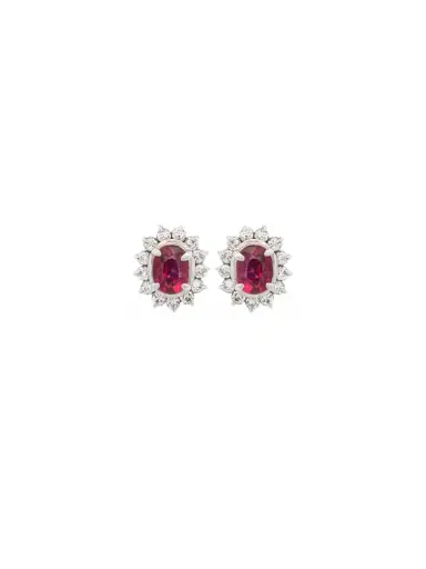 Wish Fine Jewelry 0.70ct Diamond Ruby Platinum Halo Dainty Stud Earrings | Thumbnail 1 Wish Fine Jewelry 0.70ct Diamond Ruby Platinum Halo Dainty Stud Earrings | Thumbnail 1