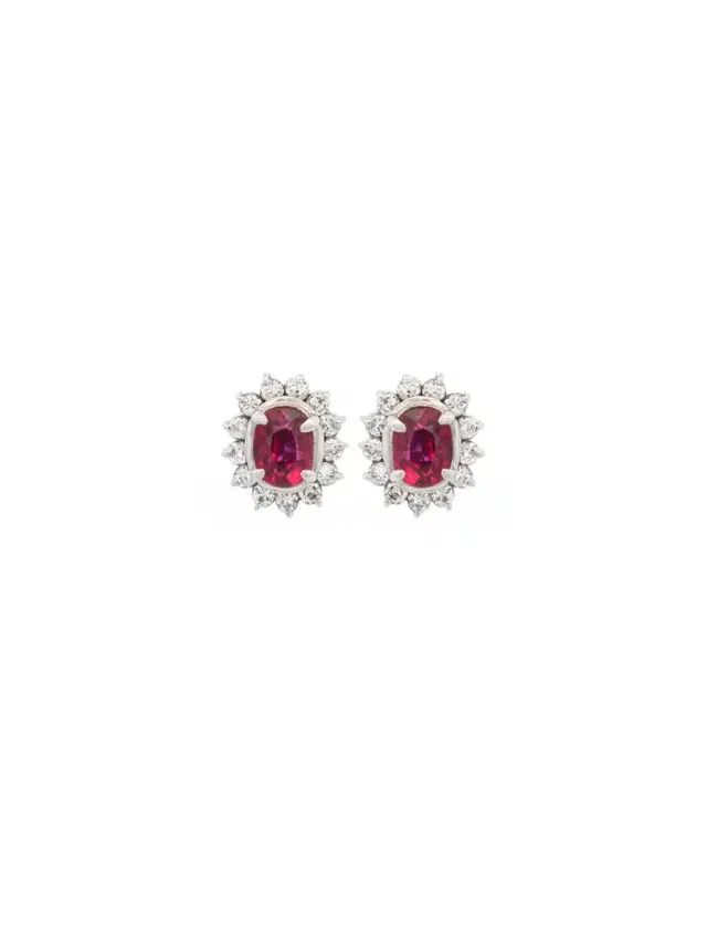 Wish Fine Jewelry 0.70ct Diamond Ruby Platinum Halo Dainty Stud Earrings
