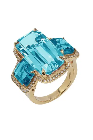 GOSHWARA Blue Topaz Three Stone Gossip Ring | Thumbnail 1