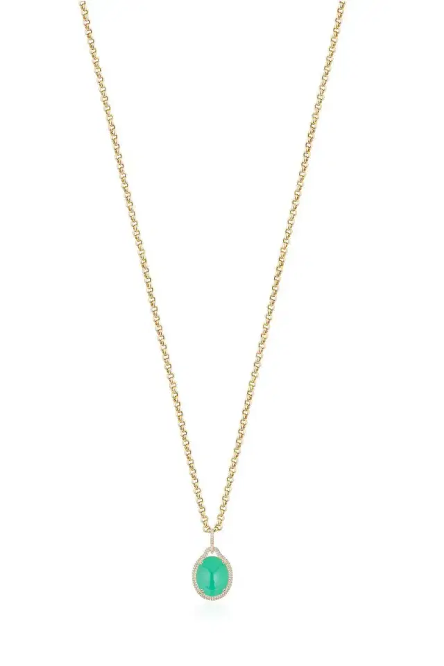Chrysoprase Diamond Pendant Necklace
