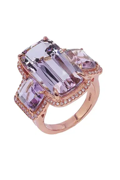 GOSHWARA Lavender Amethyst Three Stone Gossip Ring | Thumbnail 1 GOSHWARA Lavender Amethyst Three Stone Gossip Ring | Thumbnail 1