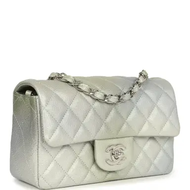 Chanel Chanel Mini Classic Rectangular Flap Bag Grey and Green Ombre Iridescent Goatskin Silver Hardware | Thumbnail 2 Chanel Chanel Mini Classic Rectangular Flap Bag Grey and Green Ombre Iridescent Goatskin Silver Hardware | Thumbnail 2