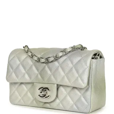 Chanel Chanel Mini Classic Rectangular Flap Bag Grey and Green Ombre Iridescent Goatskin Silver Hardware | Thumbnail 3 Chanel Chanel Mini Classic Rectangular Flap Bag Grey and Green Ombre Iridescent Goatskin Silver Hardware | Thumbnail 3