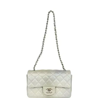 Chanel Chanel Mini Classic Rectangular Flap Bag Grey and Green Ombre Iridescent Goatskin Silver Hardware | Thumbnail 7 Chanel Chanel Mini Classic Rectangular Flap Bag Grey and Green Ombre Iridescent Goatskin Silver Hardware | Thumbnail 7
