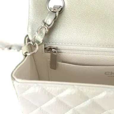 Chanel Chanel Mini Classic Rectangular Flap Bag Grey and Green Ombre Iridescent Goatskin Silver Hardware | Thumbnail 10 Chanel Chanel Mini Classic Rectangular Flap Bag Grey and Green Ombre Iridescent Goatskin Silver Hardware | Thumbnail 10
