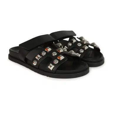 HERMÈS Hermes Chypre Techno Sandals Black Studded Calfskin Palladium Hardware 38 EU | Thumbnail 3