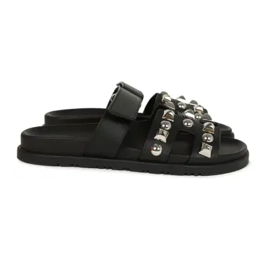 HERMÈS Hermes Chypre Techno Sandals Black Studded Calfskin Palladium Hardware 38 EU | Thumbnail 4