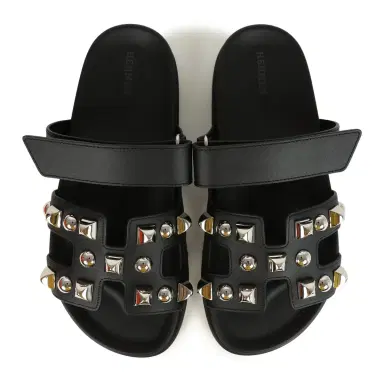 HERMÈS Hermes Chypre Techno Sandals Black Studded Calfskin Palladium Hardware 38 EU | Thumbnail 7