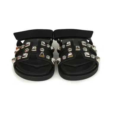 HERMÈS Hermes Chypre Techno Sandals Black Studded Calfskin Palladium Hardware 38 EU | Thumbnail 1