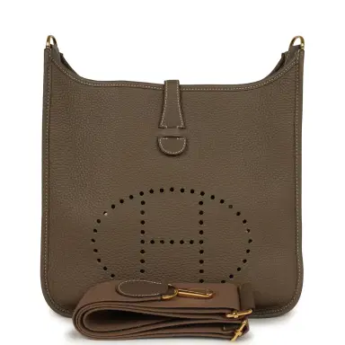 HERMÈS Hermes Evelyne III PM Etoupe Clemence Gold Hardware | Thumbnail 1 HERMÈS Hermes Evelyne III PM Etoupe Clemence Gold Hardware | Thumbnail 1