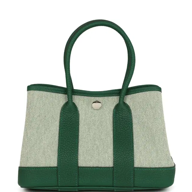 hermes Hermes Garden Party Neo 23 Vert Moyen-Ecru Toile H Canvas and Vert Moyen Negonda Palladium Hardware