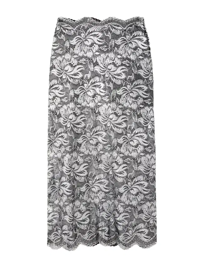 Scalloped Metallic Stretch-lace Midi Skirt