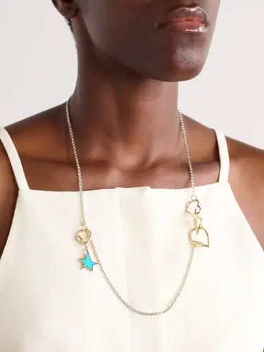 Marla Aaron Baby Heartlock + Starlock + Baby Droplock + 3 Loop Rolo Chain Sterling Silver, 14-karat Yellow And Rose Gold And Enamel Necklace | Thumbnail 2 Marla Aaron Baby Heartlock + Starlock + Baby Droplock + 3 Loop Rolo Chain Sterling Silver, 14-karat Yellow And Rose Gold And Enamel Necklace | Thumbnail 2