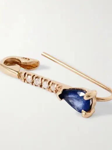Loren Stewart Safety Pin 14-karat Gold, Diamond And Sapphire Single Earring | Thumbnail 3 Loren Stewart Safety Pin 14-karat Gold, Diamond And Sapphire Single Earring | Thumbnail 3