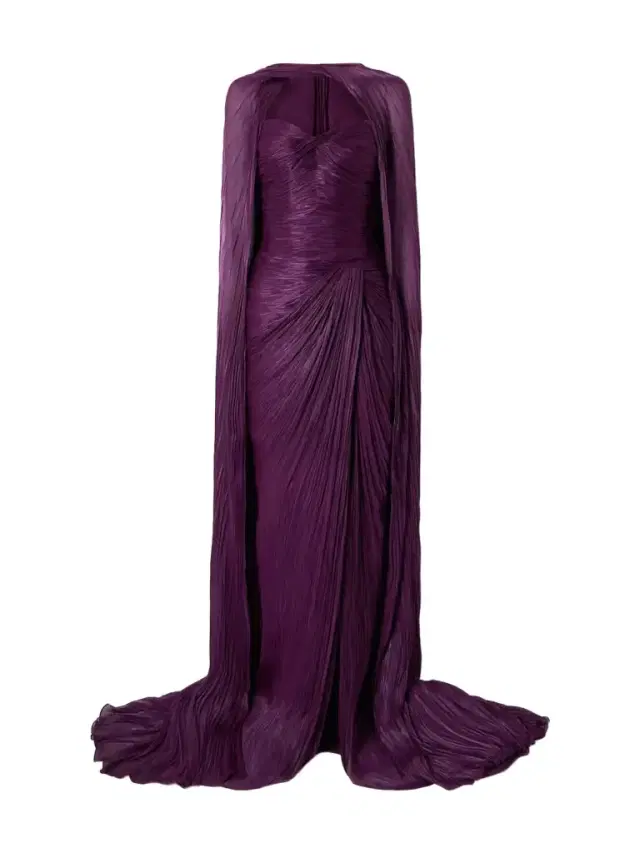 Cape-effect Plissé Silk-satin Gown