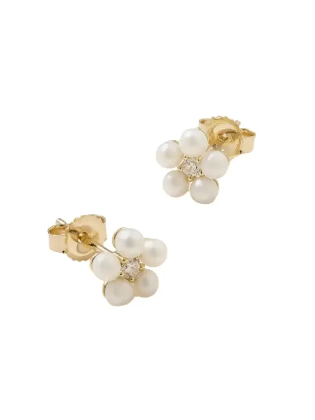 Mizuki 14-karat Gold, Pearl And Diamond Earrings