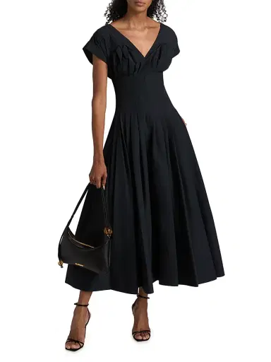 SIMKHAI Women's Nina Pleated Midi-Dress - Midnight | Thumbnail 3