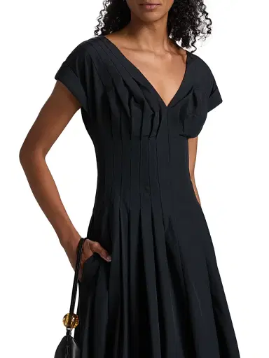 SIMKHAI Women's Nina Pleated Midi-Dress - Midnight | Thumbnail 6