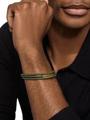 David Yurman Men's Chevron Triple Wrap Bracelet in Leather - Green | Thumbnail 2 David Yurman Men's Chevron Triple Wrap Bracelet in Leather - Green | Thumbnail 2