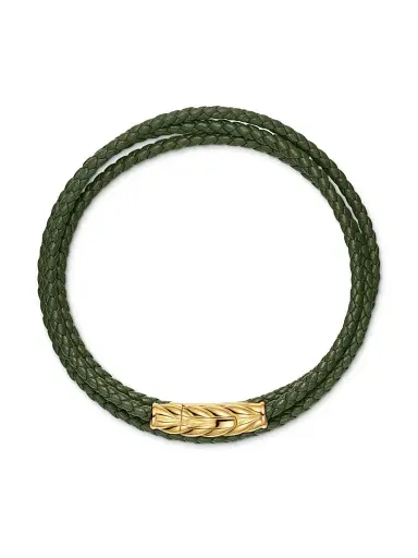 David Yurman Men's Chevron Triple Wrap Bracelet in Leather - Green | Thumbnail 3 David Yurman Men's Chevron Triple Wrap Bracelet in Leather - Green | Thumbnail 3