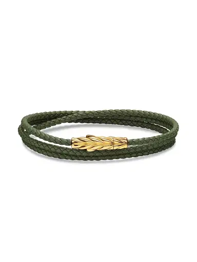 David Yurman Men's Chevron Triple Wrap Bracelet in Leather - Green | Thumbnail 1 David Yurman Men's Chevron Triple Wrap Bracelet in Leather - Green | Thumbnail 1